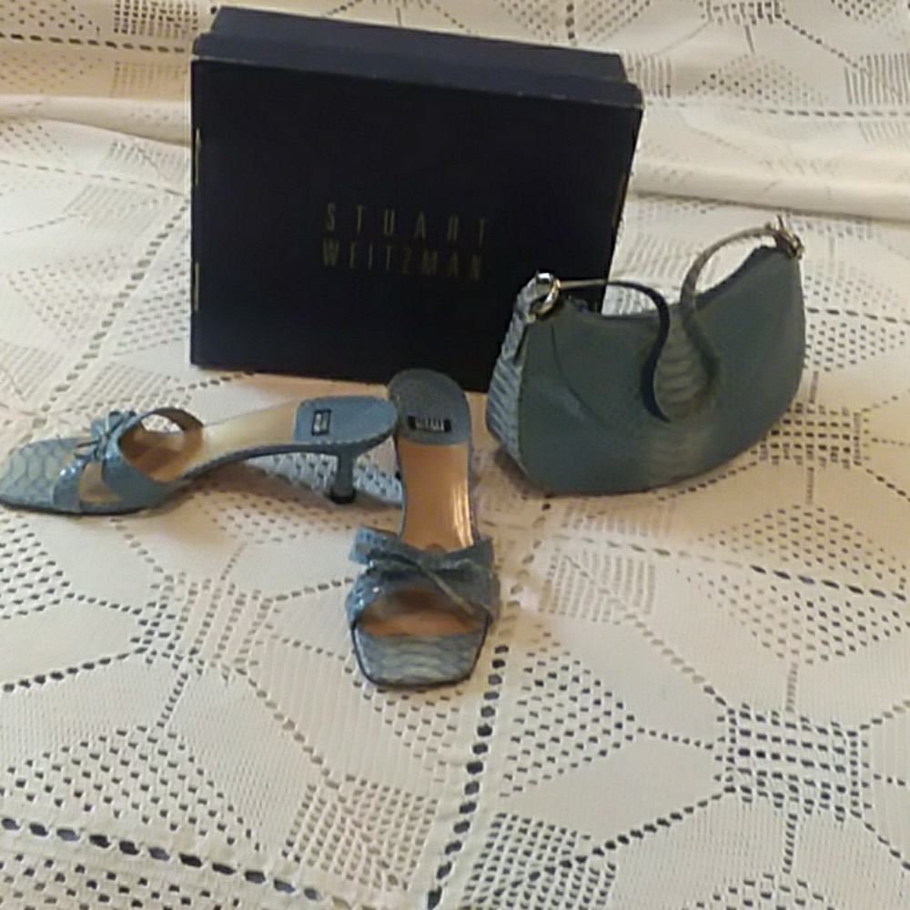 Stuart Weitzman sandals and matching handbag